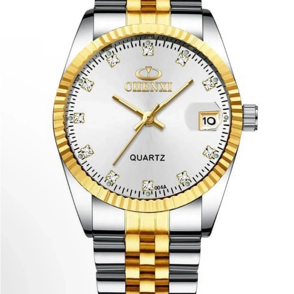 NWOT NIB Men's Silver and Gold Two Toned Quartz Waterproof Watch
